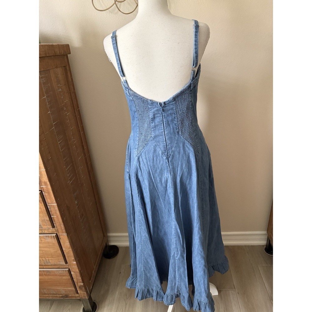 Free People Another Season Midi Dress M Boardwalk Blue Denim $198 Flaw - Picture 7 of 15